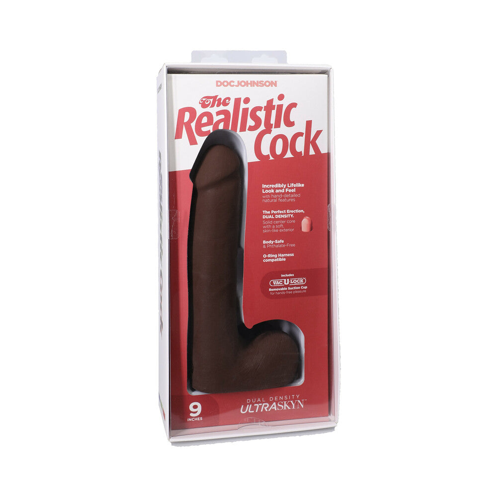 The Realistic Cock 9 inches ULTRASKYN Vac-U-Lock Dildo with Balls Chocolate
