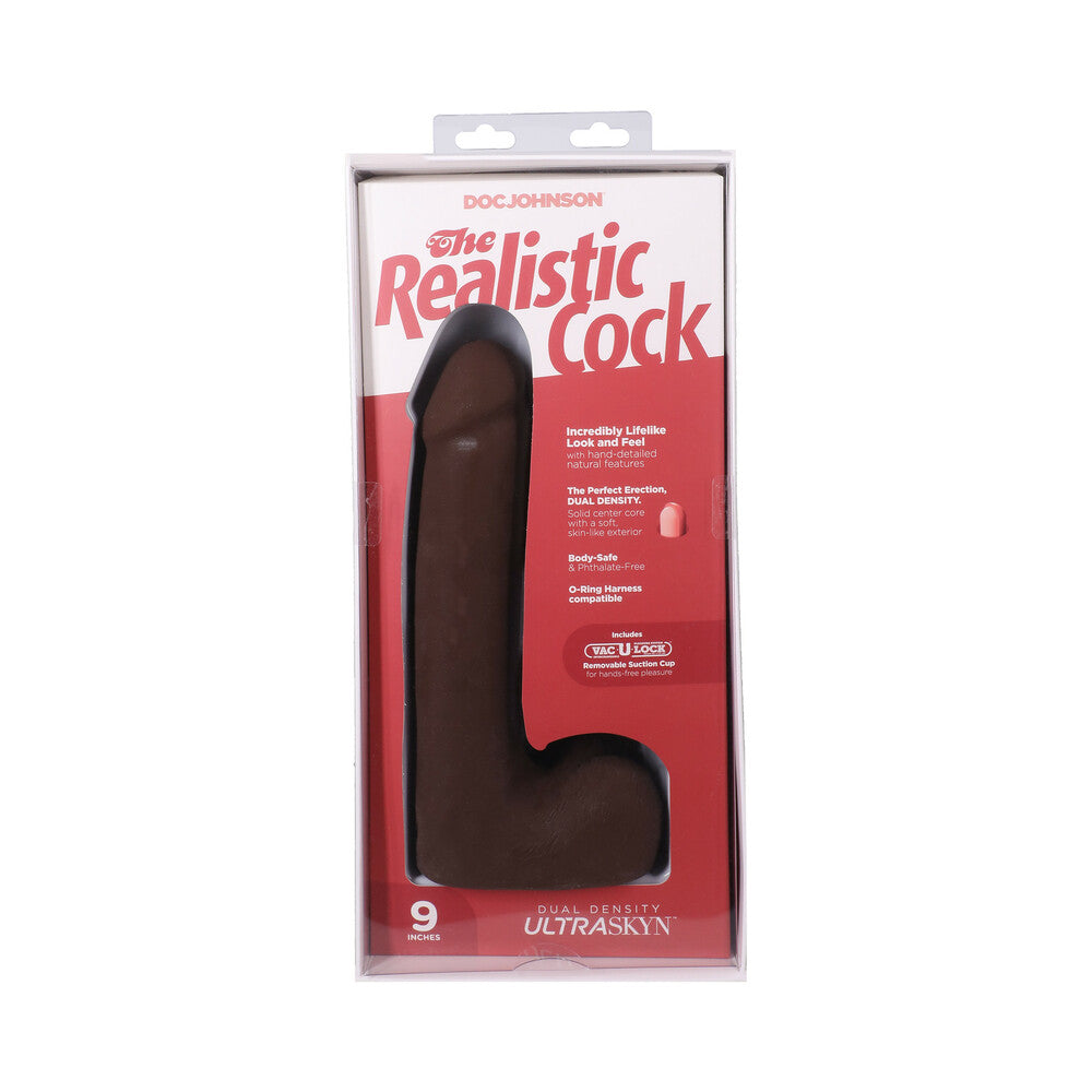 The Realistic Cock 9 inches ULTRASKYN Vac-U-Lock Dildo with Balls Chocolate