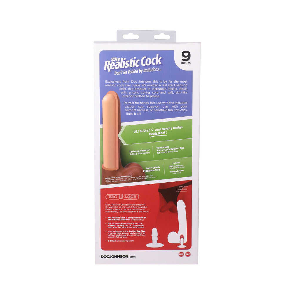 The Realistic Cock 9 inches ULTRASKYN Vac-U-Lock Dildo with Balls Chocolate