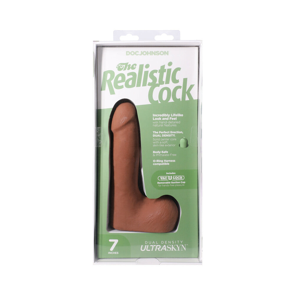 The Realistic Cock 7 inches ULTRASKYN Vac-U-Lock Dildo with Balls Caramel