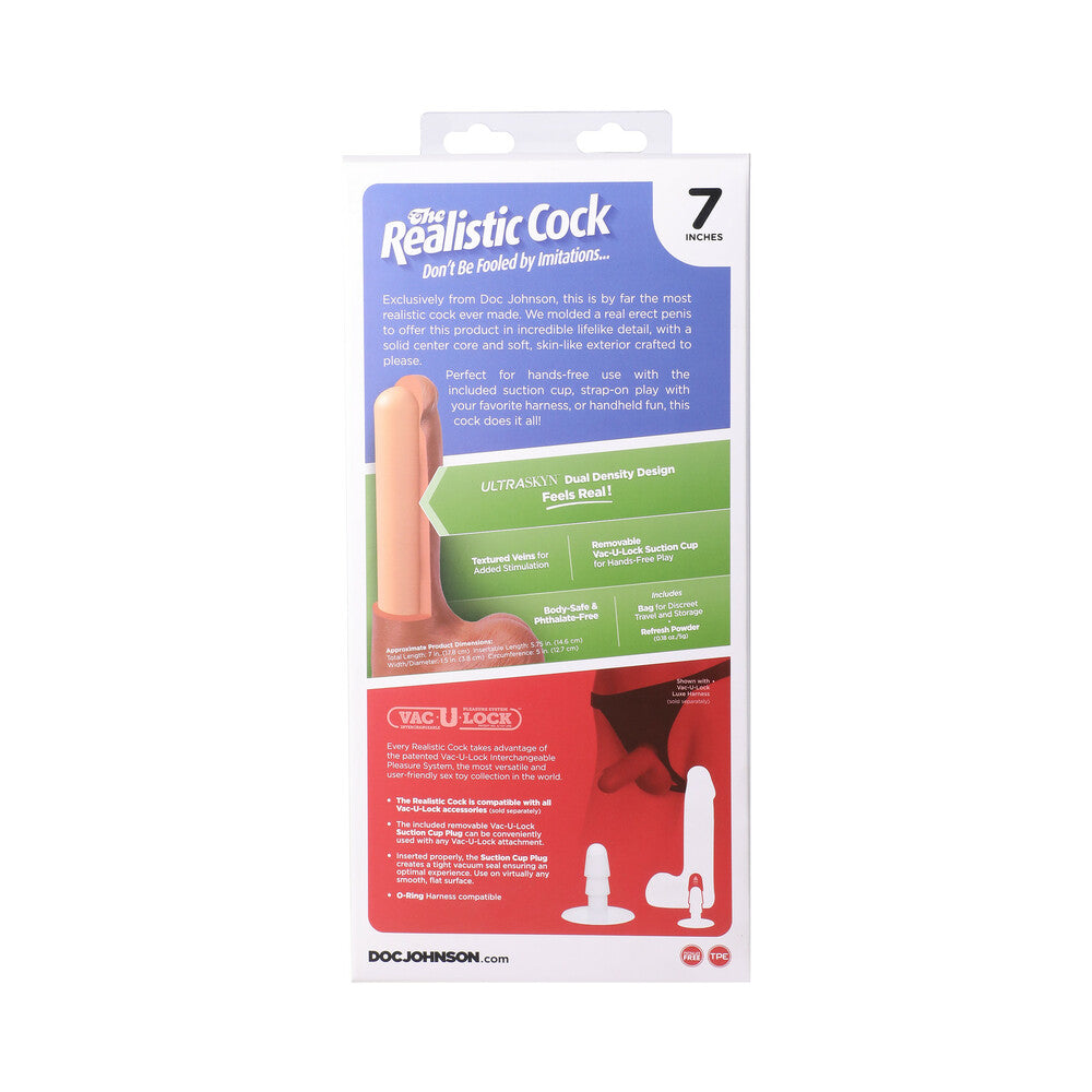 The Realistic Cock 7 inches ULTRASKYN Vac-U-Lock Dildo with Balls Caramel