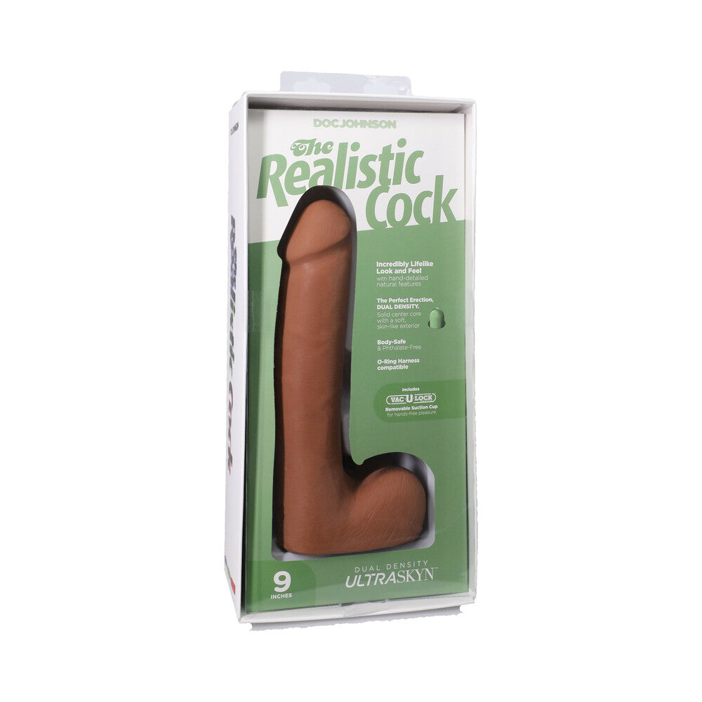 The Realistic Cock 9 inches ULTRASKYN Vac-U-Lock Dildo with Balls Caramel