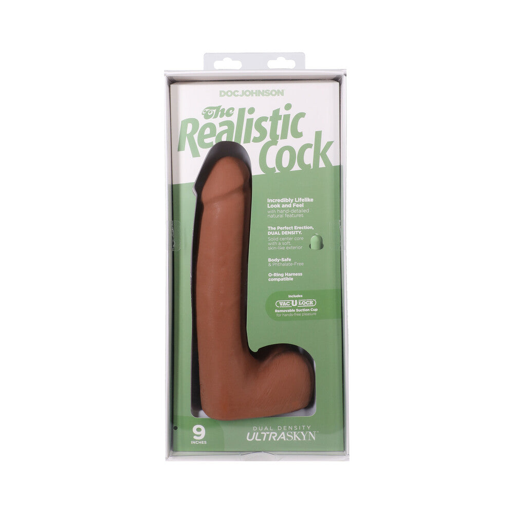 The Realistic Cock 9 inches ULTRASKYN Vac-U-Lock Dildo with Balls Caramel