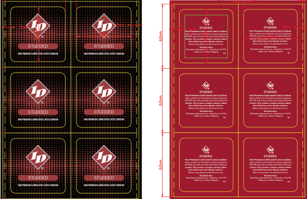 ID Studded Condoms 144 Count Bag packaging design featuring strong and sensitive condoms.