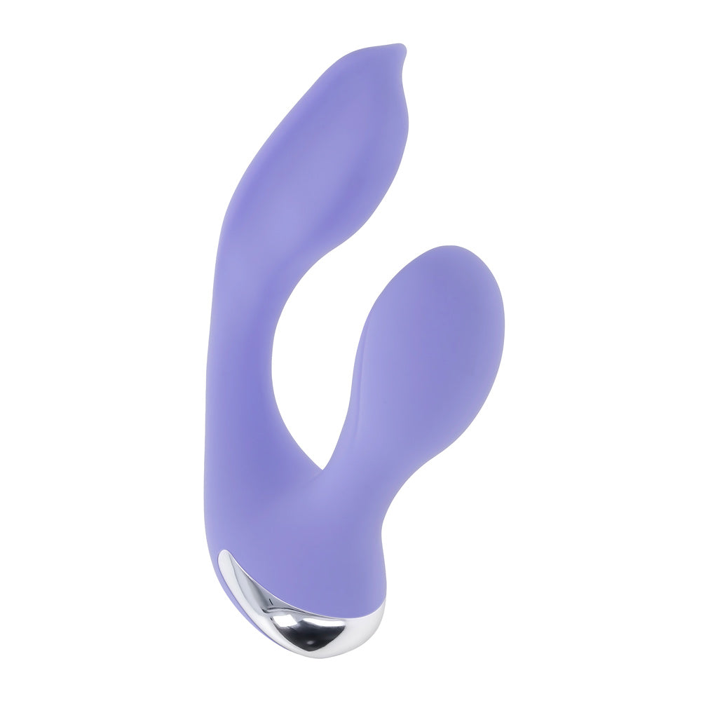 Every Way Play Wearable Vibrator with Remote Lilac shown, featuring curved design and flexible arms for dual stimulation.