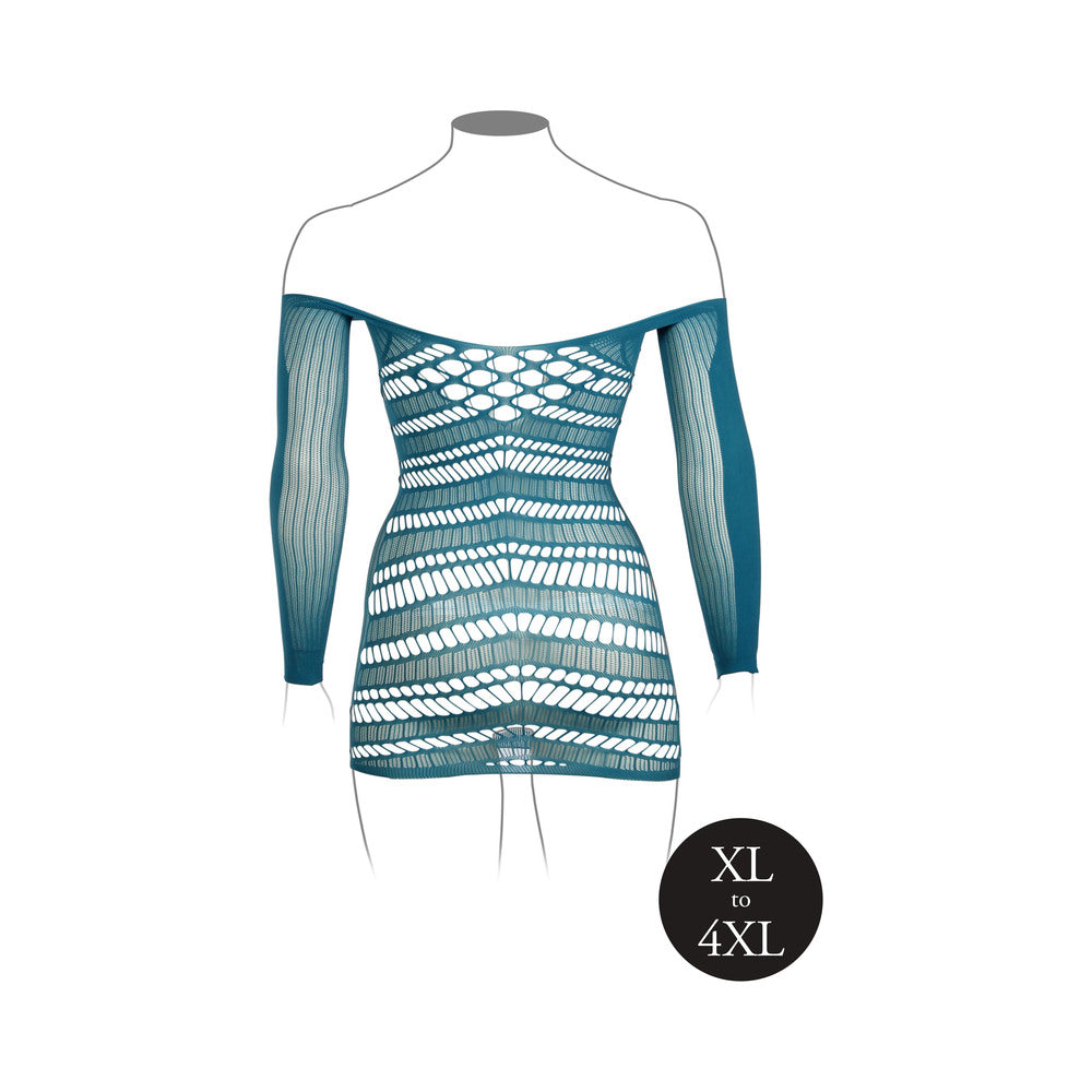 Le Desir Long-Sleeved Net Mini Dress Ocean Deep Queen Size