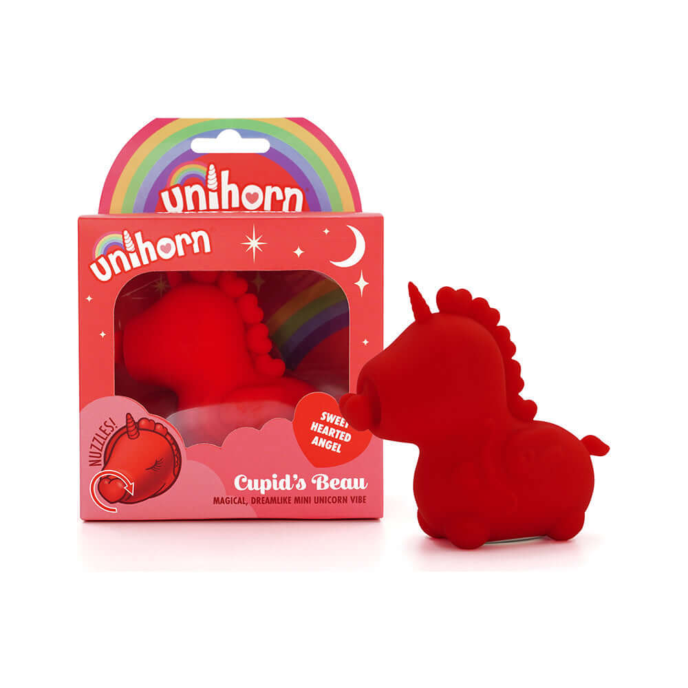 Unihorn Cupids Beau The Nuzzling Nose One Red in packaging, featuring a playful unicorn design and vibrant red color.