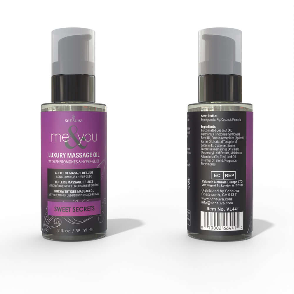 Sensuva Me & You Pheromone-Infused Luxury Massage Oil Sweet Secrets 2 oz.
