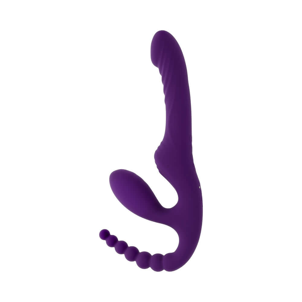 Playboy Pleasure Hug It Out Acai Massager in purple with inflatable shaft and beaded anal tail for stimulation.