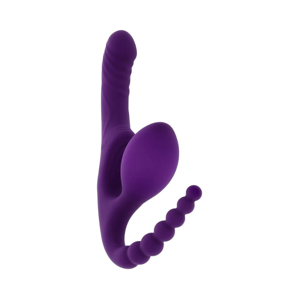 Playboy Pleasure Hug It Out Acai Massager in purple with inflatable shaft and beaded anal tail.