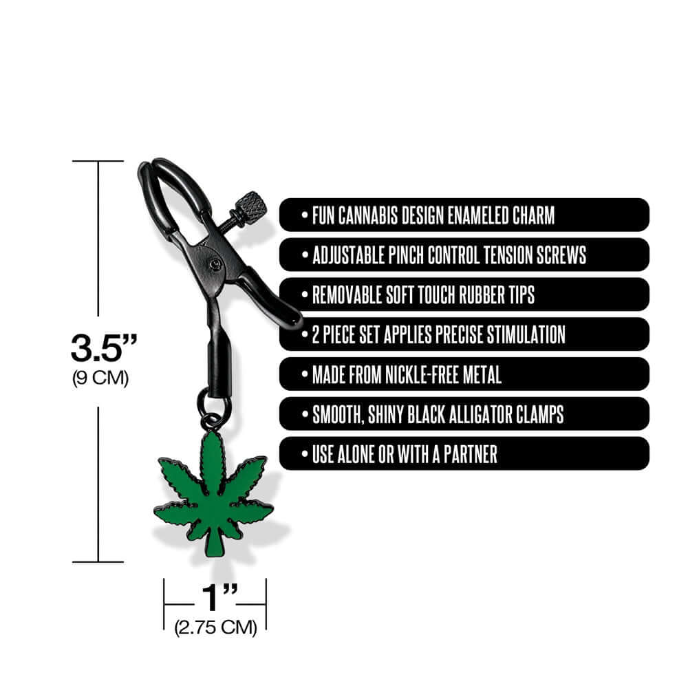 Stoner Vibes Chronic Collection Adjustable Nipple Clamps with cannabis charm and adjustable features.
