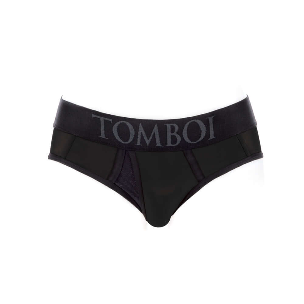 SpareParts Tomboi Cover Brief Style Underwear Harness Black XXS in a stylish black design featuring TOMBOI waistband.