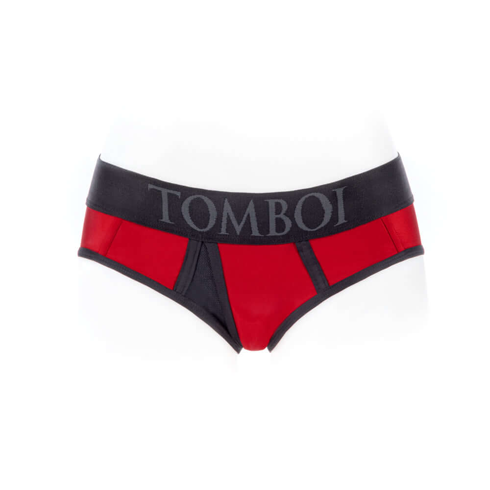 SpareParts Tomboi Cover Brief Style Underwear Harness Red 4XL in red and black color