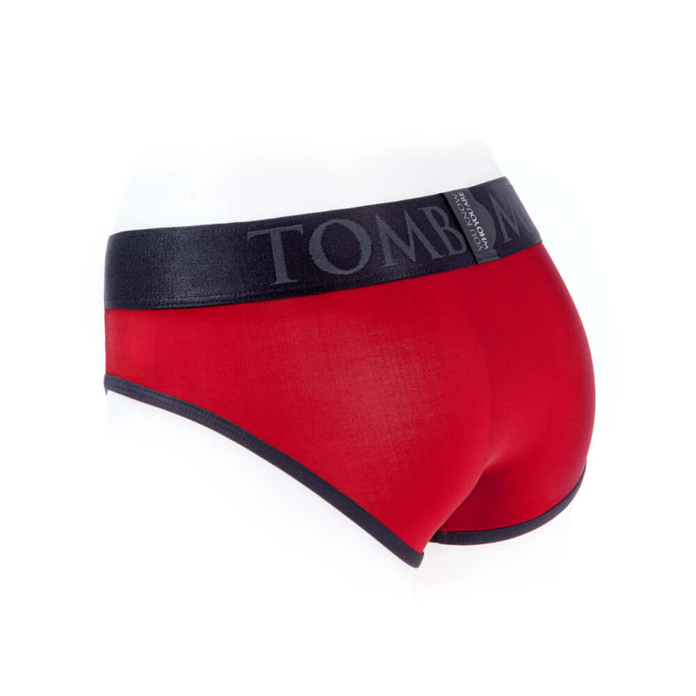 SpareParts Tomboi Cover Brief Style Underwear Harness Red 5XL view from the back showcasing comfort and sleek design.
