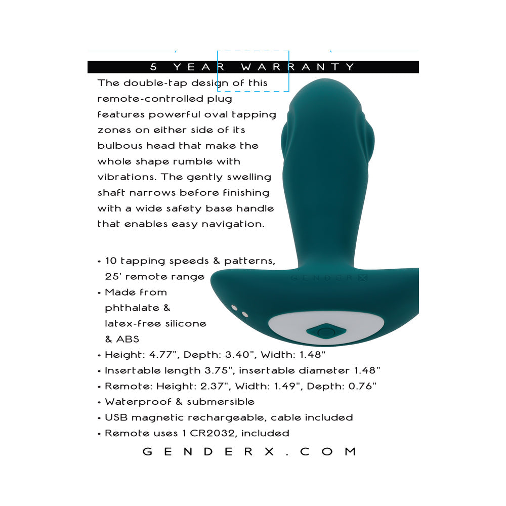 Gender X Tunnel Tapper Rechargeable Vibrating Anal Plug with Remote Teal