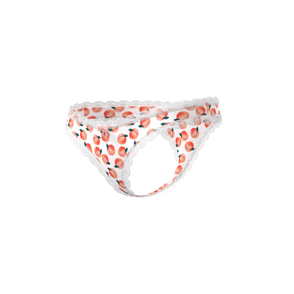 Magic Silk Sweet Treats Crotchless Thong with Lube Peach Queen Size