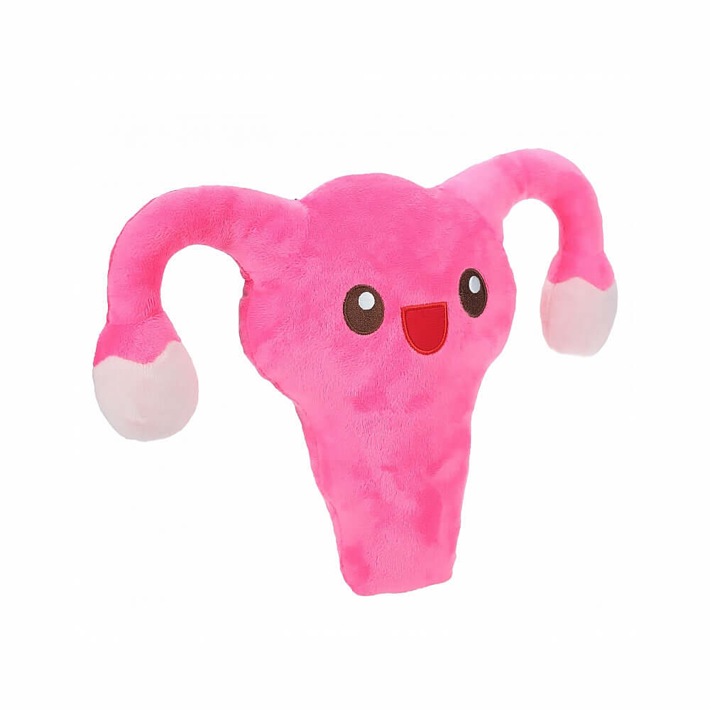 Shots Happy Uterus Cuterus Stuffy Pink plush toy celebrating femininity with a cute and playful design.