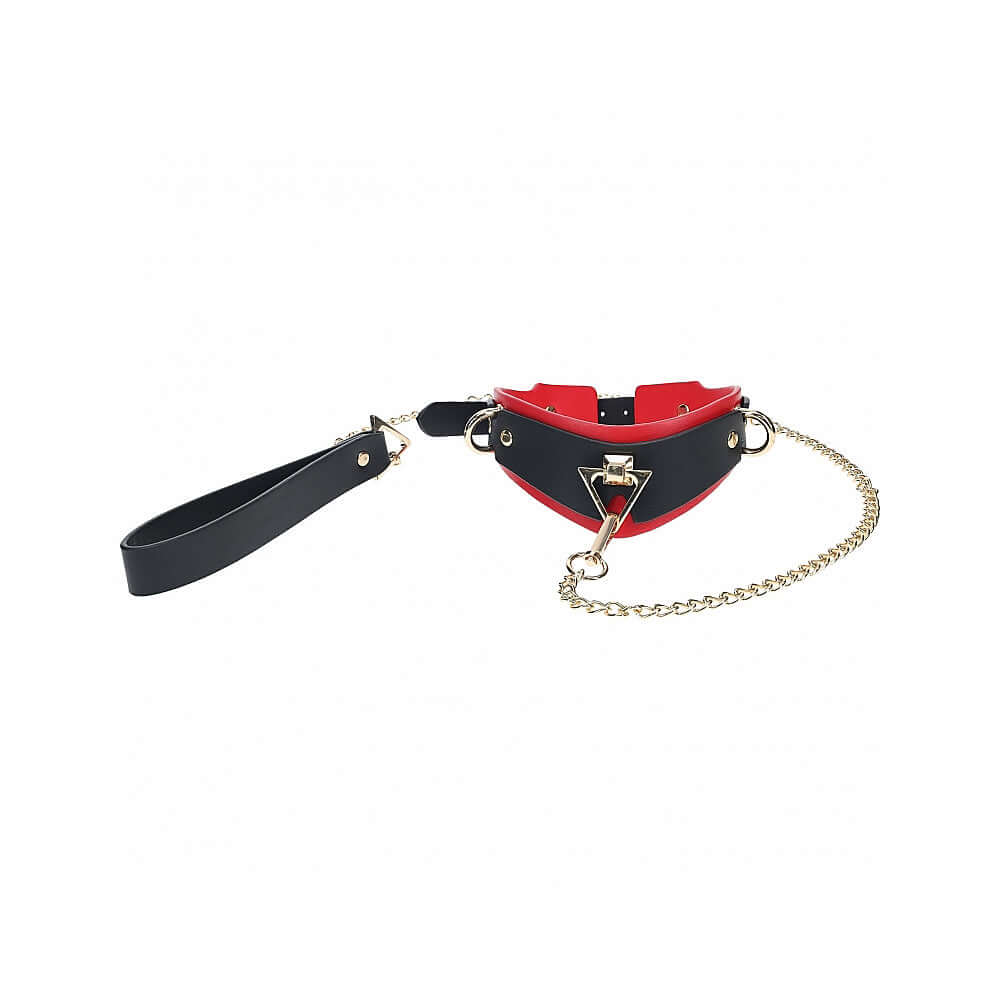 Ouch International Milan Collection Collar with Leash featuring red and black design, durable material, and stylish chain.