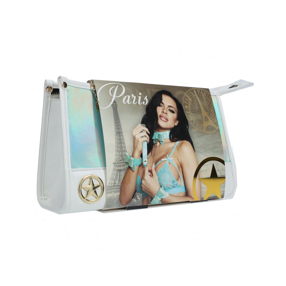 Ouch International Paris Collection Kit with Bag Blue featuring a stylish handbag with Paris graphic design.