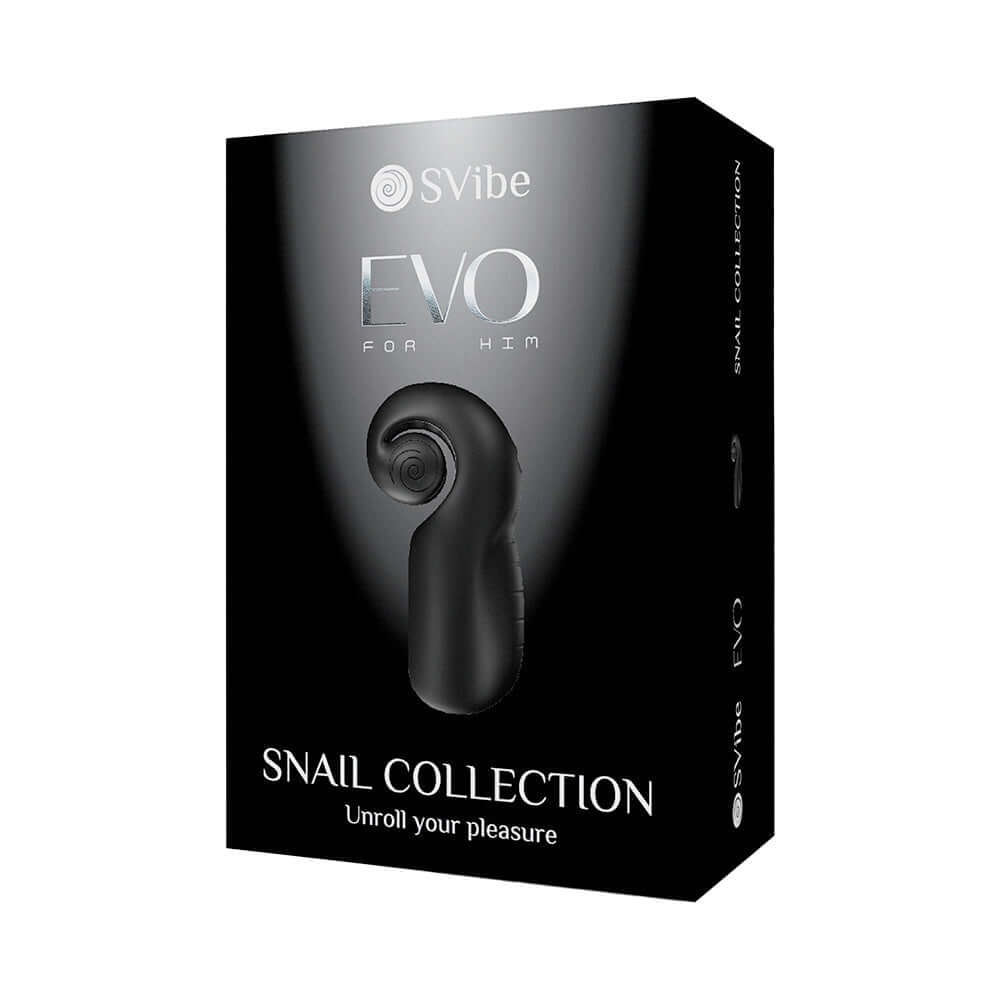 Snail Vibe SVibe Evo Rechargeable Masturbator Black packaging showcasing the innovative design and features.