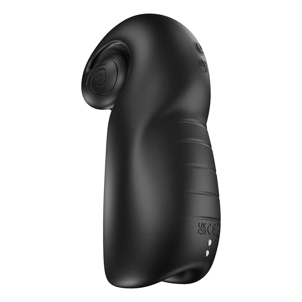 Snail Vibe SVibe Evo Rechargeable Masturbator Black side view showcasing its sleek design and ergonomic shape.