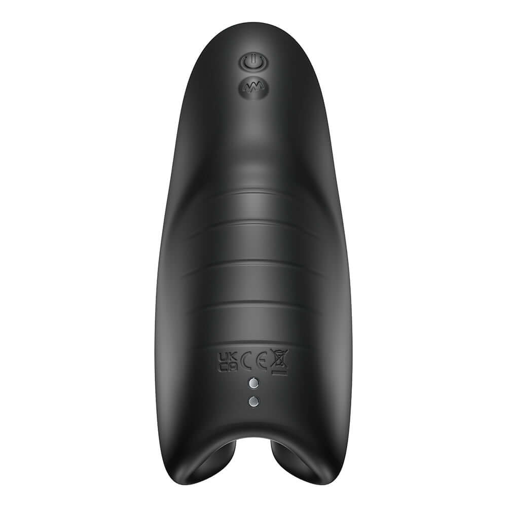 Snail Vibe SVibe Evo Rechargeable Masturbator Black top view showing buttons and textured design.