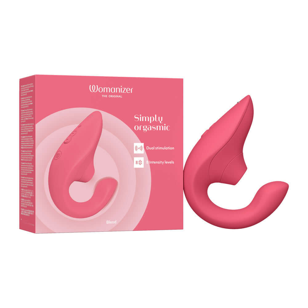 Womanizer Blend Rechargeable Silicone Vibrator with Clitoral Stimulator - Vibrant Rose