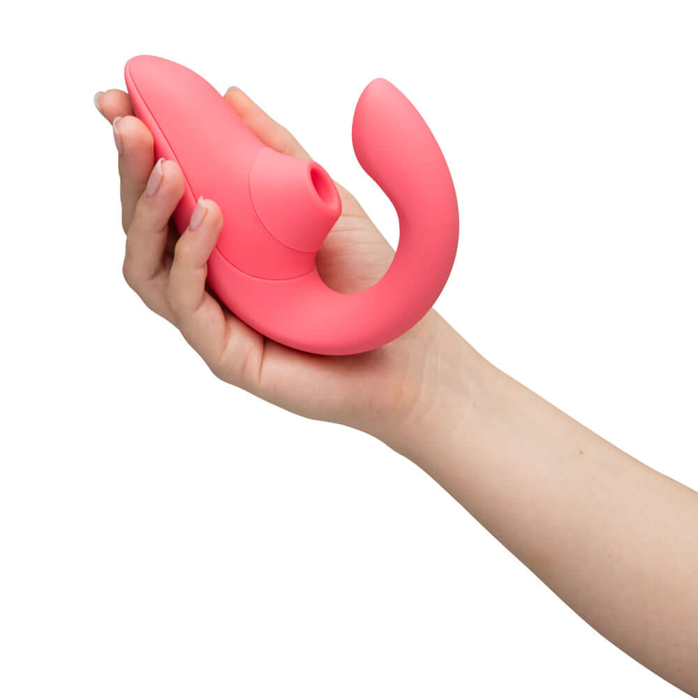 Womanizer Blend Rechargeable Silicone Vibrator with Clitoral Stimulator - Vibrant Rose