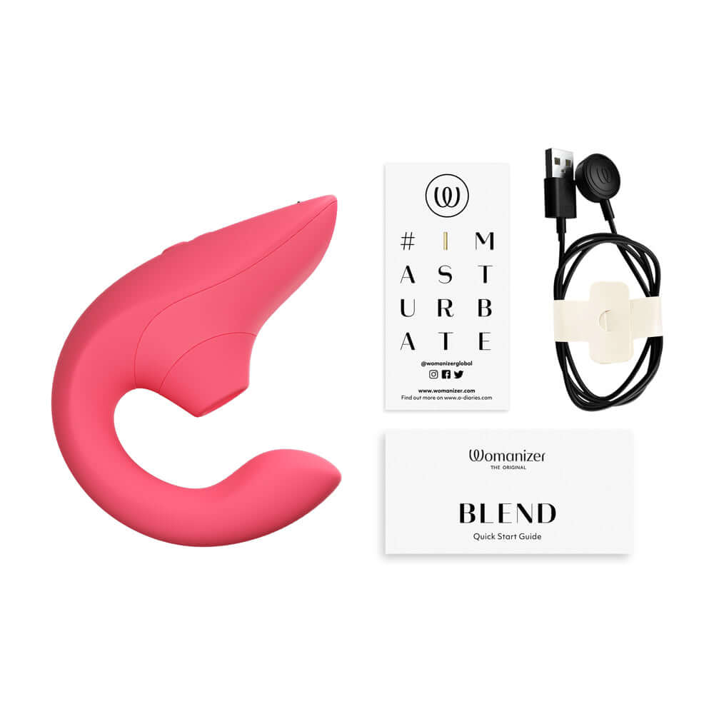 Womanizer Blend Rechargeable Silicone Vibrator with Clitoral Stimulator - Vibrant Rose