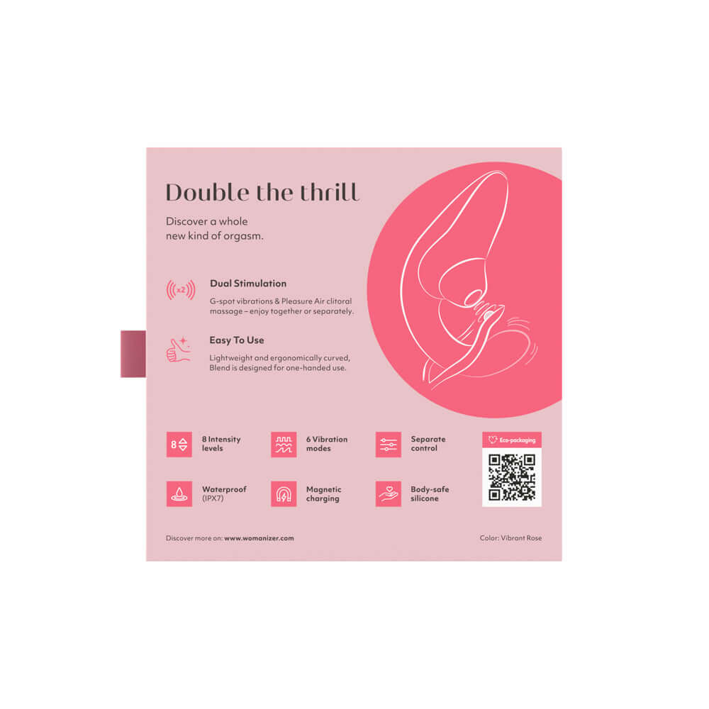 Womanizer Blend Rechargeable Silicone Vibrator with Clitoral Stimulator - Vibrant Rose