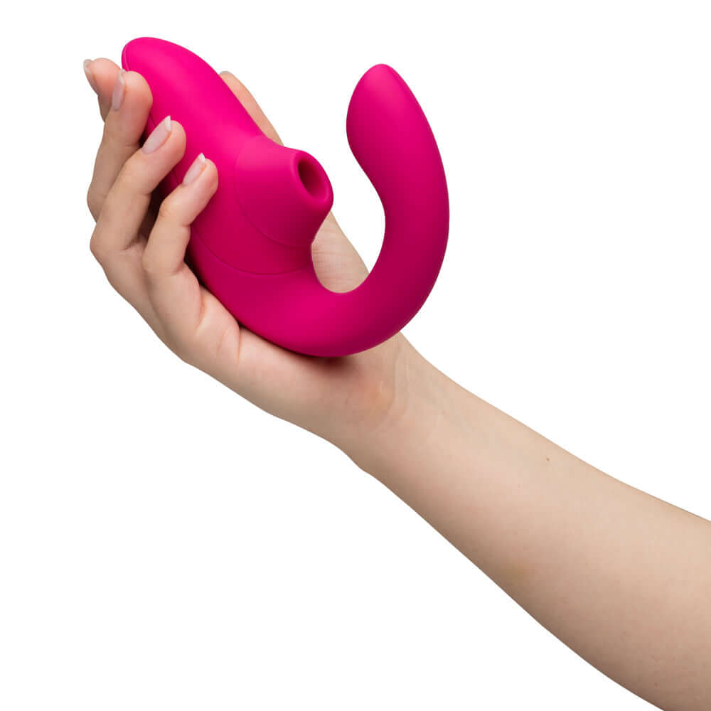 Womanizer Blend Rechargeable Silicone Vibrator with Clitoral Stimulator - Vibrant Pink