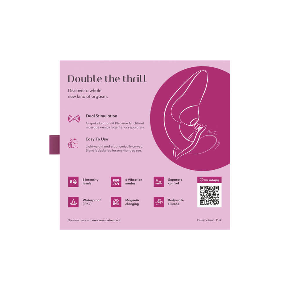 Womanizer Blend Rechargeable Silicone Vibrator with Clitoral Stimulator - Vibrant Pink