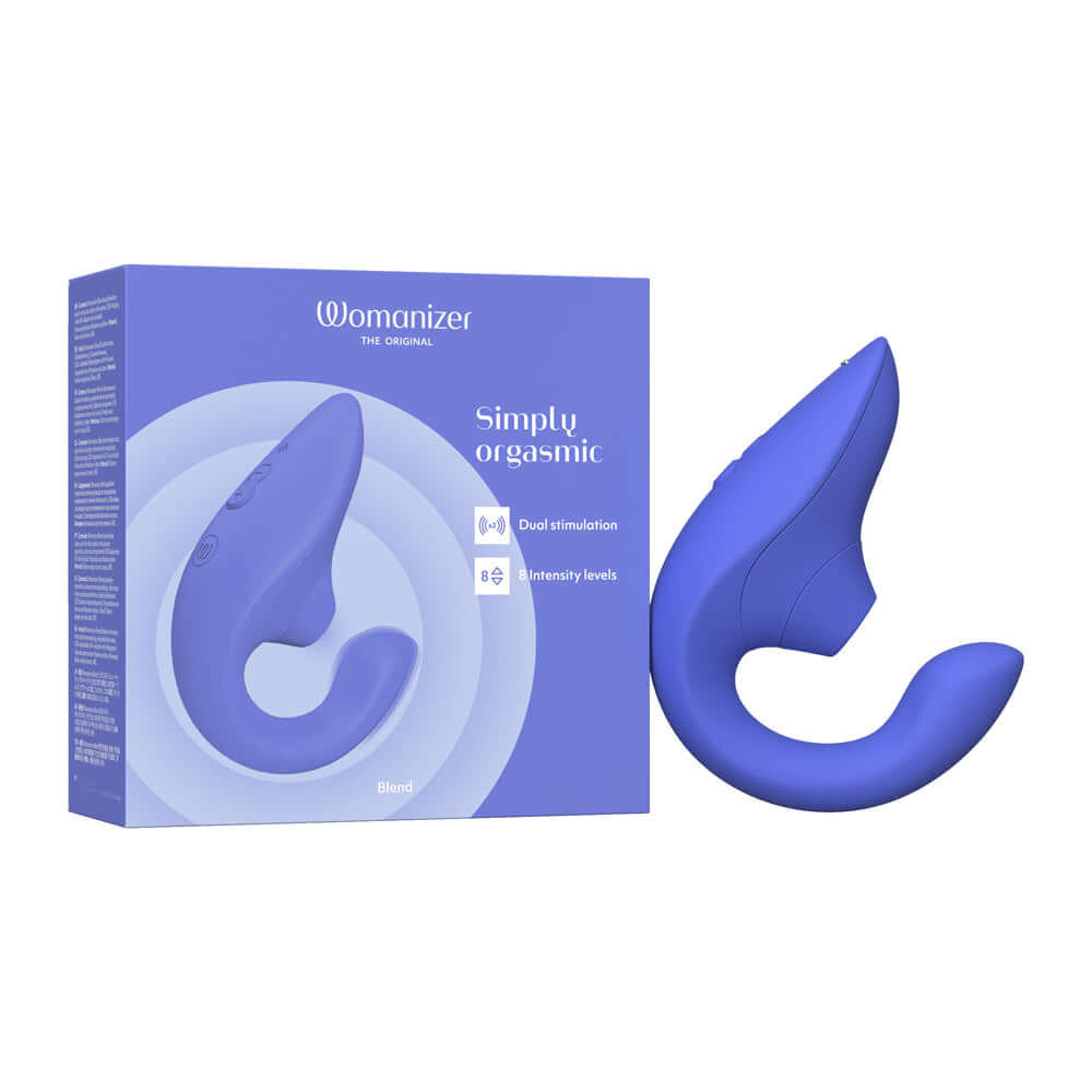Womanizer Blend Rechargeable Silicone Vibrator with Clitoral Stimulator - Vibrant Blue