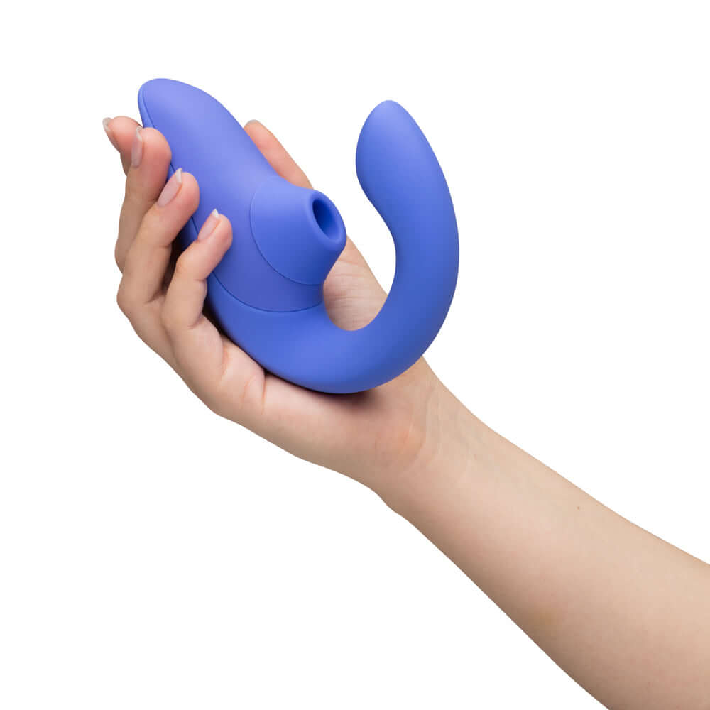 Womanizer Blend Rechargeable Silicone Vibrator with Clitoral Stimulator - Vibrant Blue