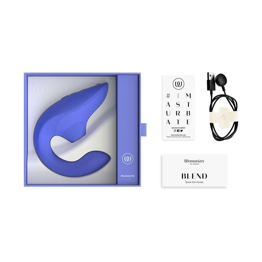 Womanizer Blend Rechargeable Silicone Vibrator with Clitoral Stimulator - Vibrant Blue