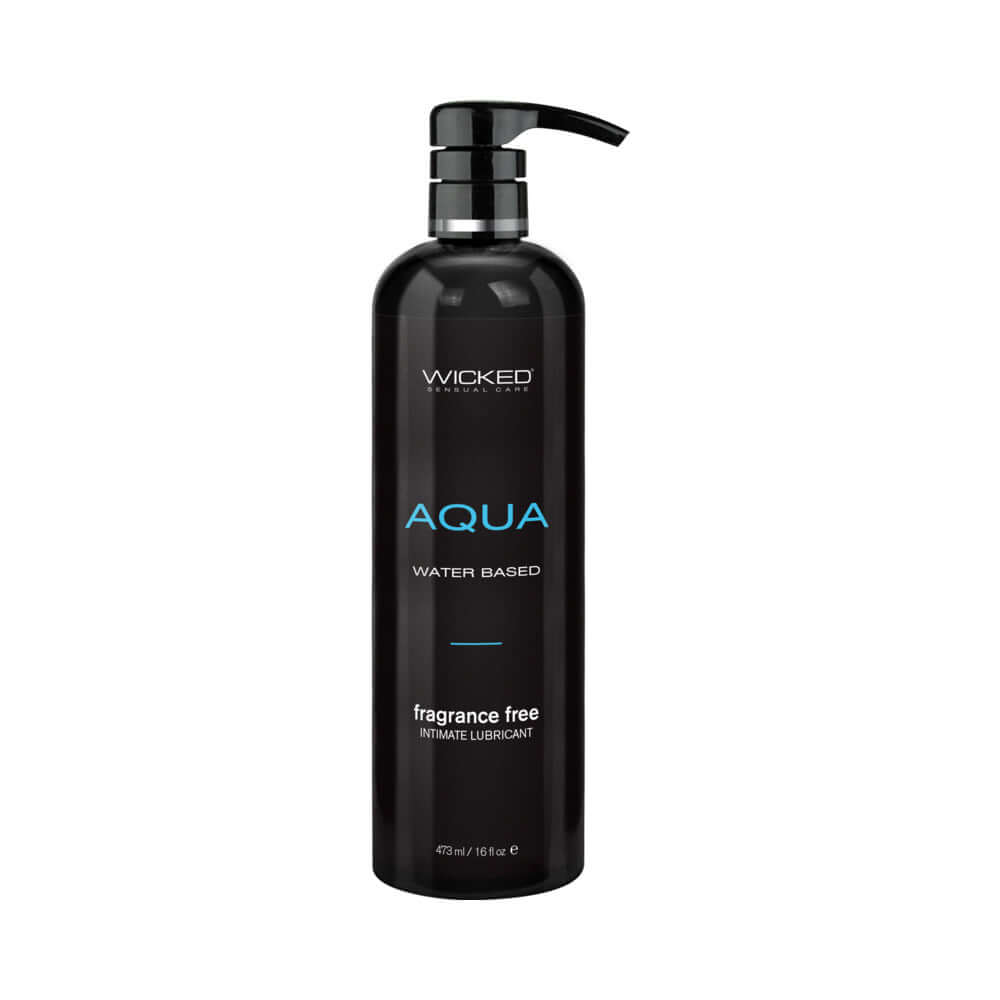 Wicked Aqua Water Based Lubricant 16 Oz bottle with pump, fragrance free intimate lubricant for smooth experiences.