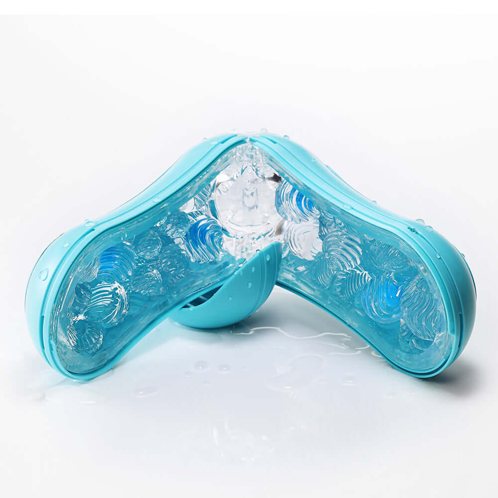 Tenga Flip Orb Ocean Blue Stroker showcasing its blue exterior and unique internal orbs for enhanced pleasure.