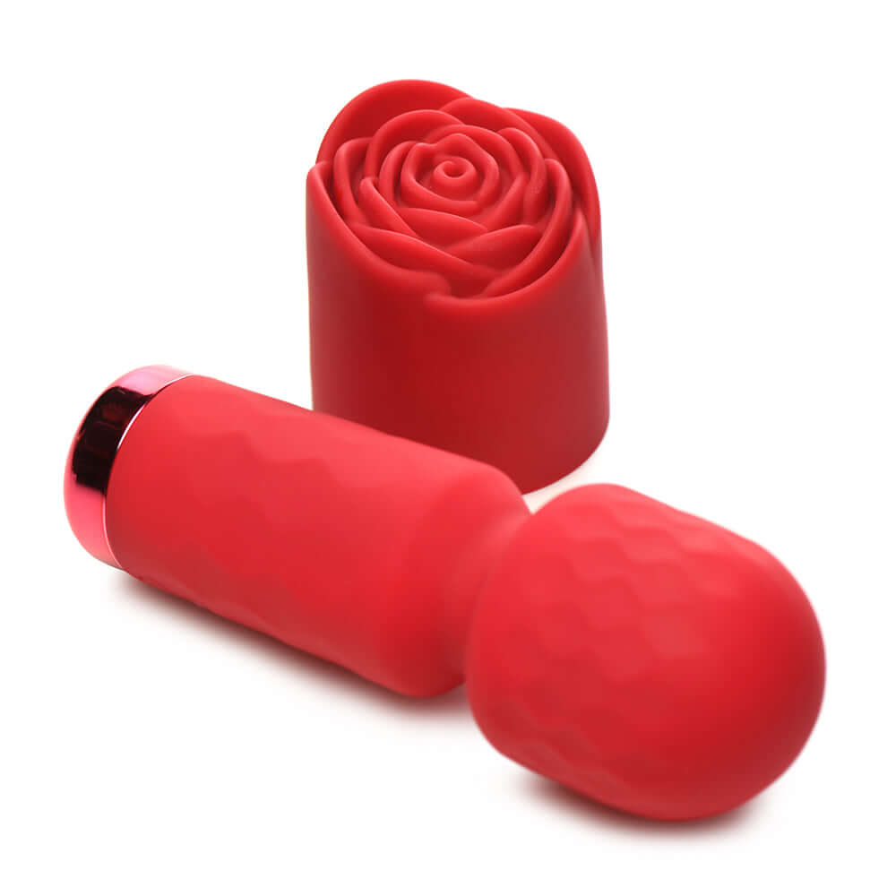Bloomgasm Pleasure Rose Petite Mini Silicone Rose Wand - compact and powerful pleasure toy in red silicone.