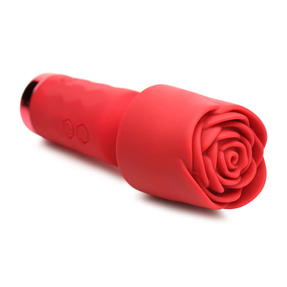Bloomgasm Pleasure Rose Petite Mini Silicone Rose Wand in vibrant red, featuring a rose-shaped head for discreet pleasure.