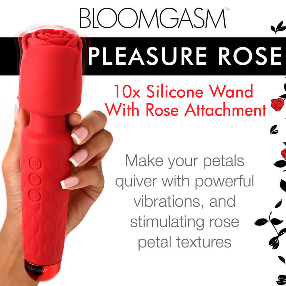 Bloomgasm Pleasure Rose 10X Silicone Wand with Rose Attachment