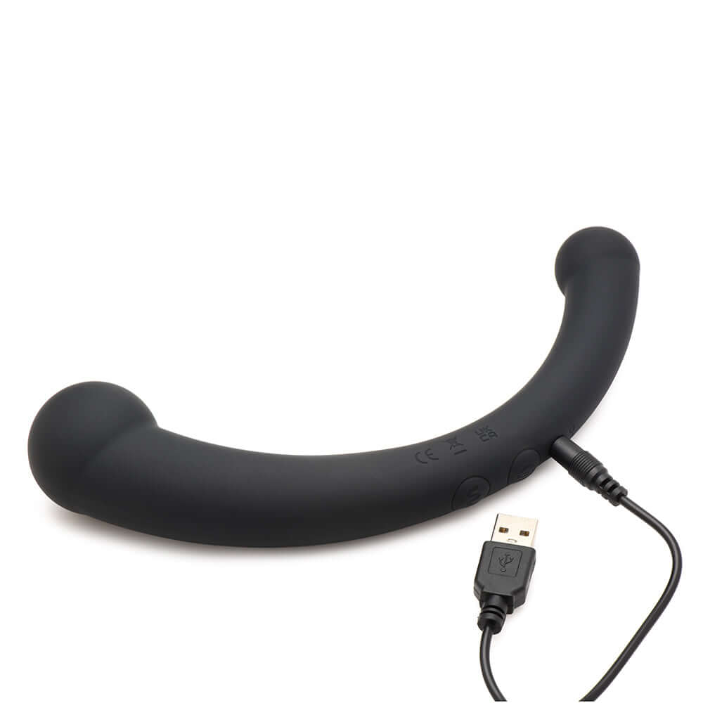 Master Series 10X Vibra-Crescent Vibrating Silicone Dual Ended Dildo Black