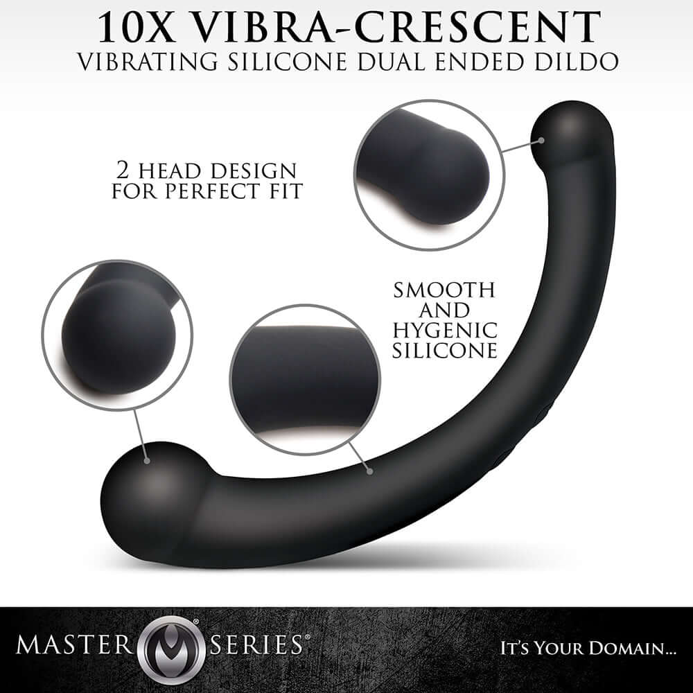 Master Series 10X Vibra-Crescent Vibrating Silicone Dual Ended Dildo Black