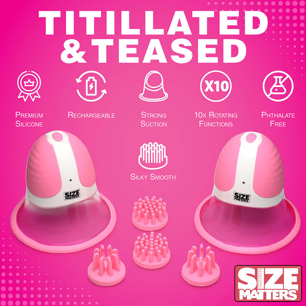 Size Matters 10X Rotating Silicone Nipple Suckers with 4 Attachments Pink
