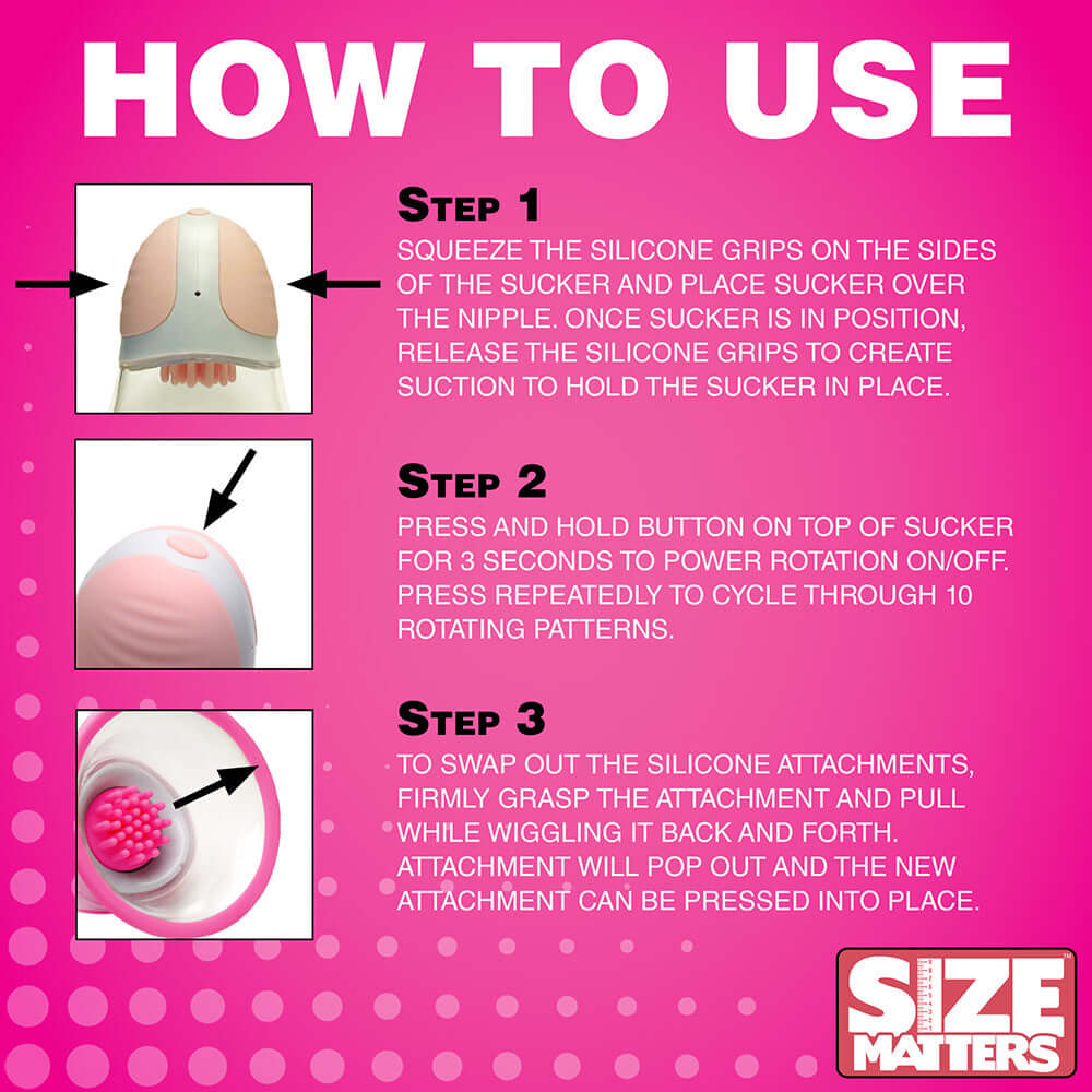 Size Matters 10X Rotating Silicone Nipple Suckers with 4 Attachments Pink