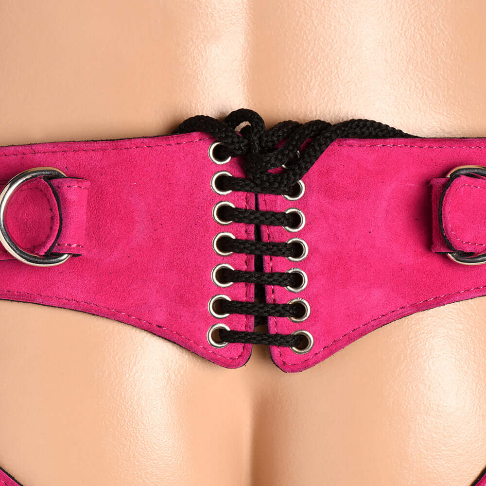Strap U Bodice Deluxe Leather Corset Harness Pink