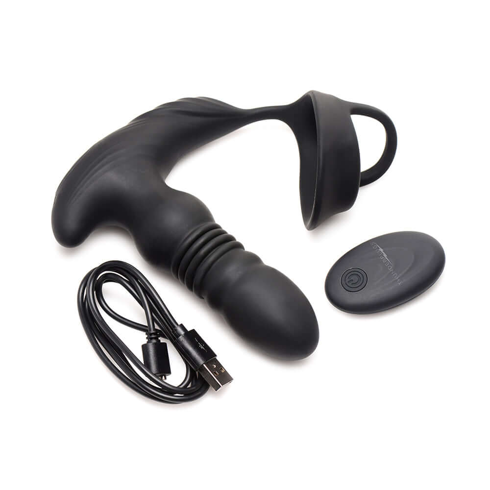 Thunderplugs 10X Thrusting Silicone Vibrator with Cock & Ball Strap & Remote