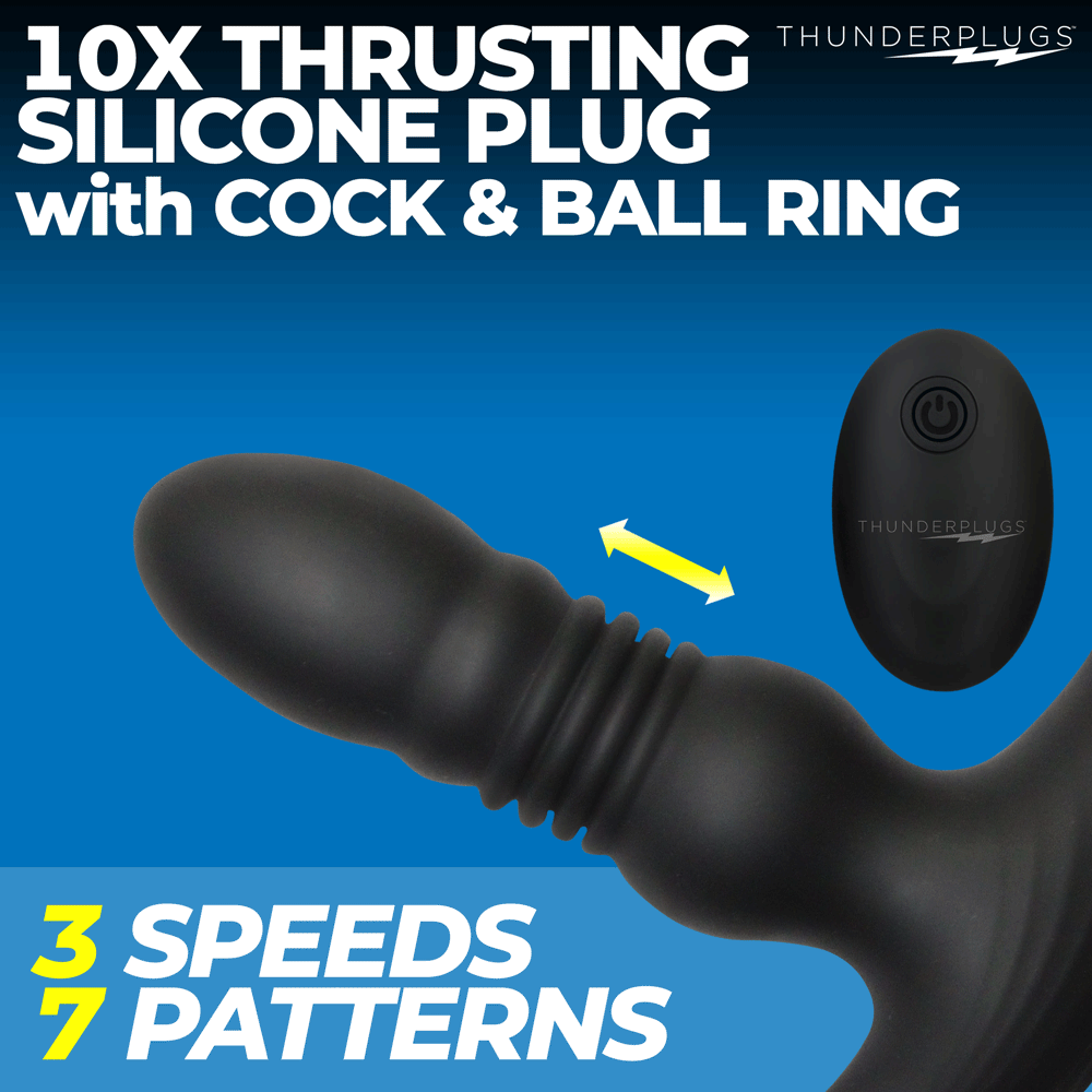 Thunderplugs 10X Thrusting Silicone Vibrator with Cock & Ball Strap & Remote