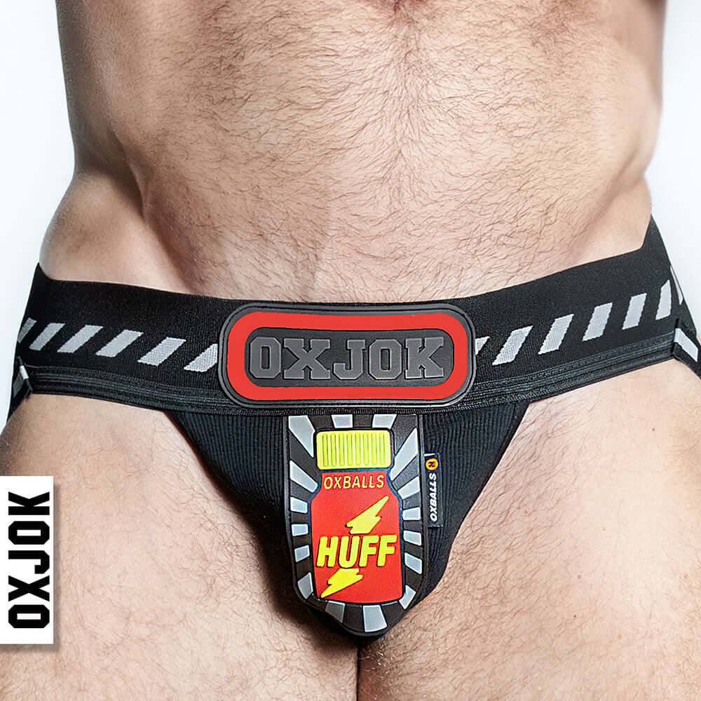 Oxballs Oxjok Popperjock 3D Rubber Huffer Jock Black/Red 2XL