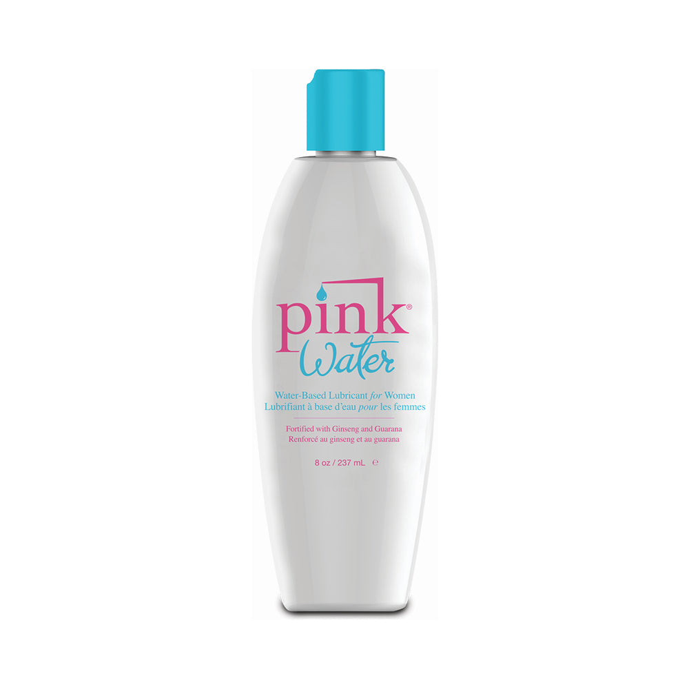 Pink Water Water Based Lubricant 8 Oz bottle with aloe vera and ginseng for enhanced pleasure and comfort.