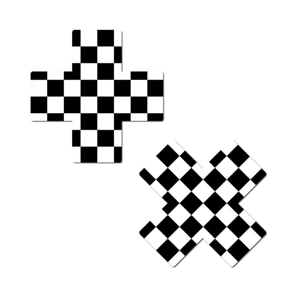 Pastease Plus X Black & White Checker Cross Nipple Pasties